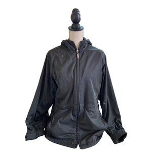 London Fog Womens Hooded Jacket Medium Black Windbreaker Rain Lightweight
